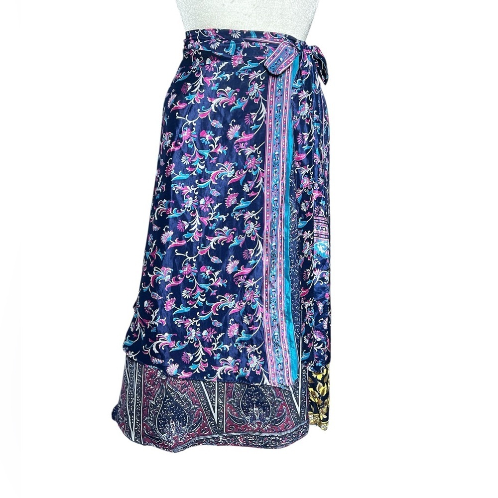 India boutique Wrap around two layers boho vibe skirt Vibrant Floral raw hem OS